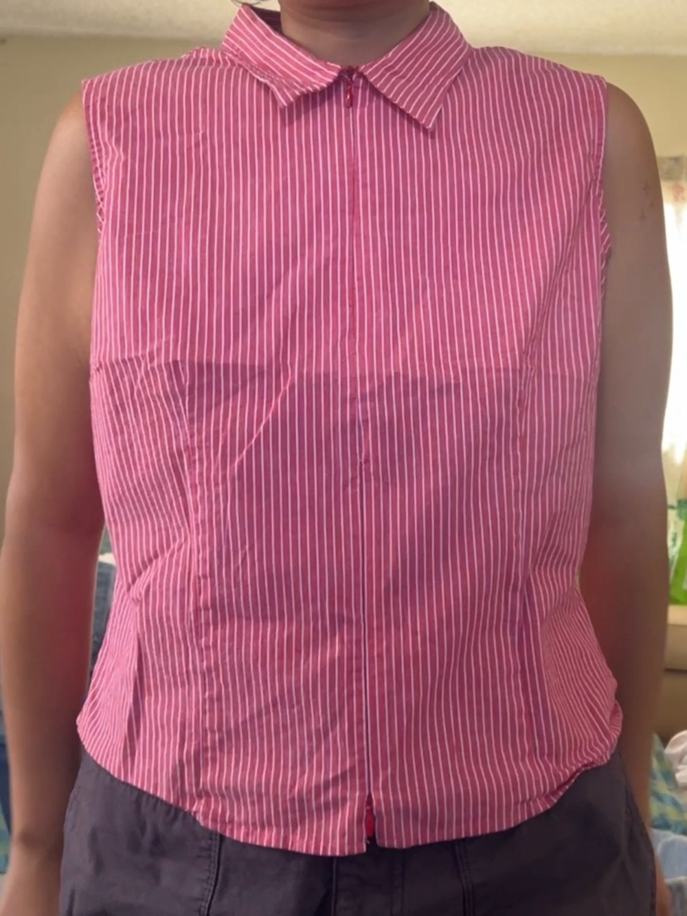 No Boundaries Hot Pink and White Striped Business Casual Top